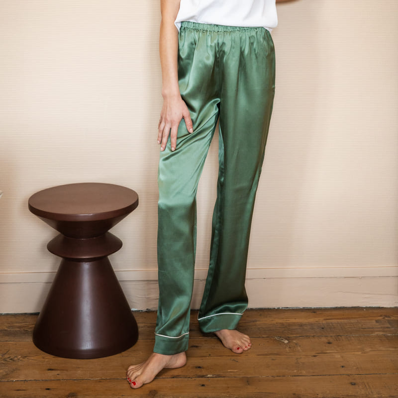 Pantalon 100% pure soie de mûrier - Vert sauge