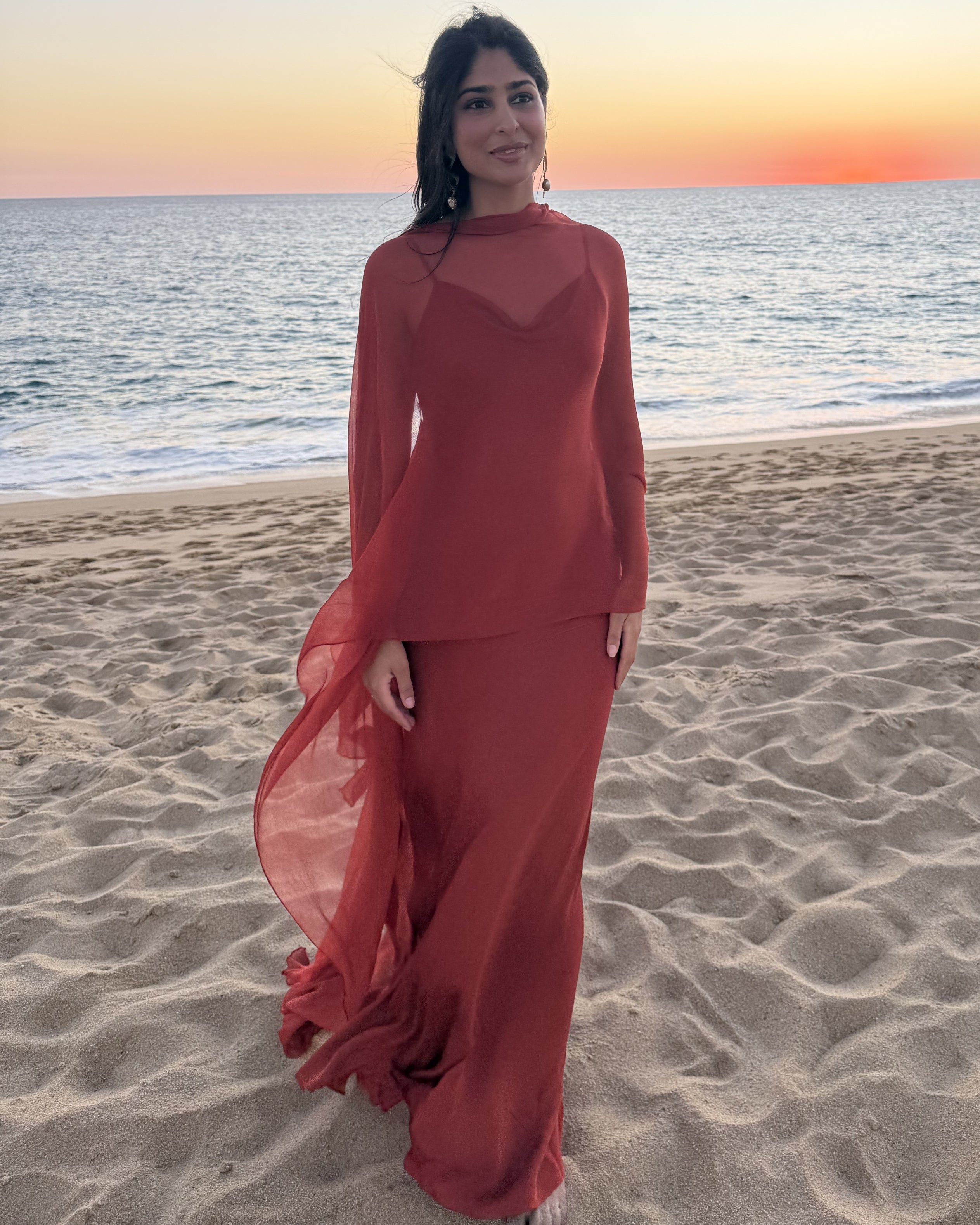 Tyra Slip Dress In Rust By KYNAH, Luxury Indian Fashion & Bridal Wear