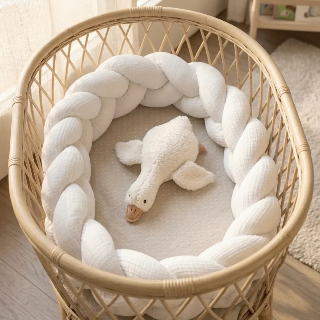 Trenza protectora para cuna y cama artesanal MUSELINA BLANCA 200cm