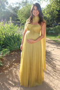 Maternity Chartreuse Ruched Dress By KYNAH, Luxury Indian Fashion & Bridal Wear