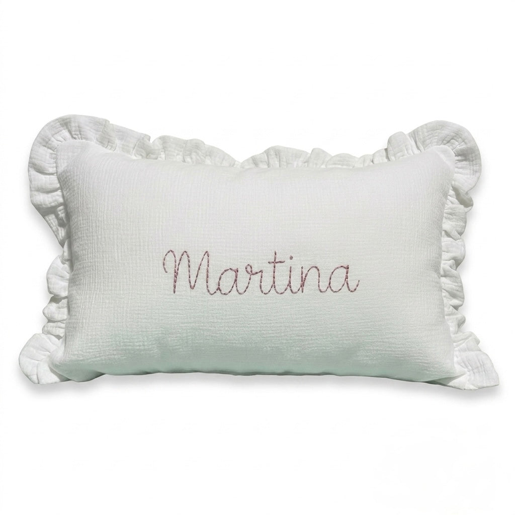 Cojín Personalizado bordado para ti - Volante  | Sueños de Cigüeña