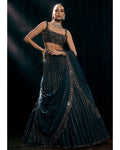 Dark Teal Linear Lehenga Set By KYNAH, Luxury Indian Fashion & Bridal Wear