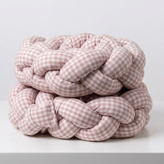 Braided protective bumper for crib and bed, handmade, WHITE MUSLIN 200cm