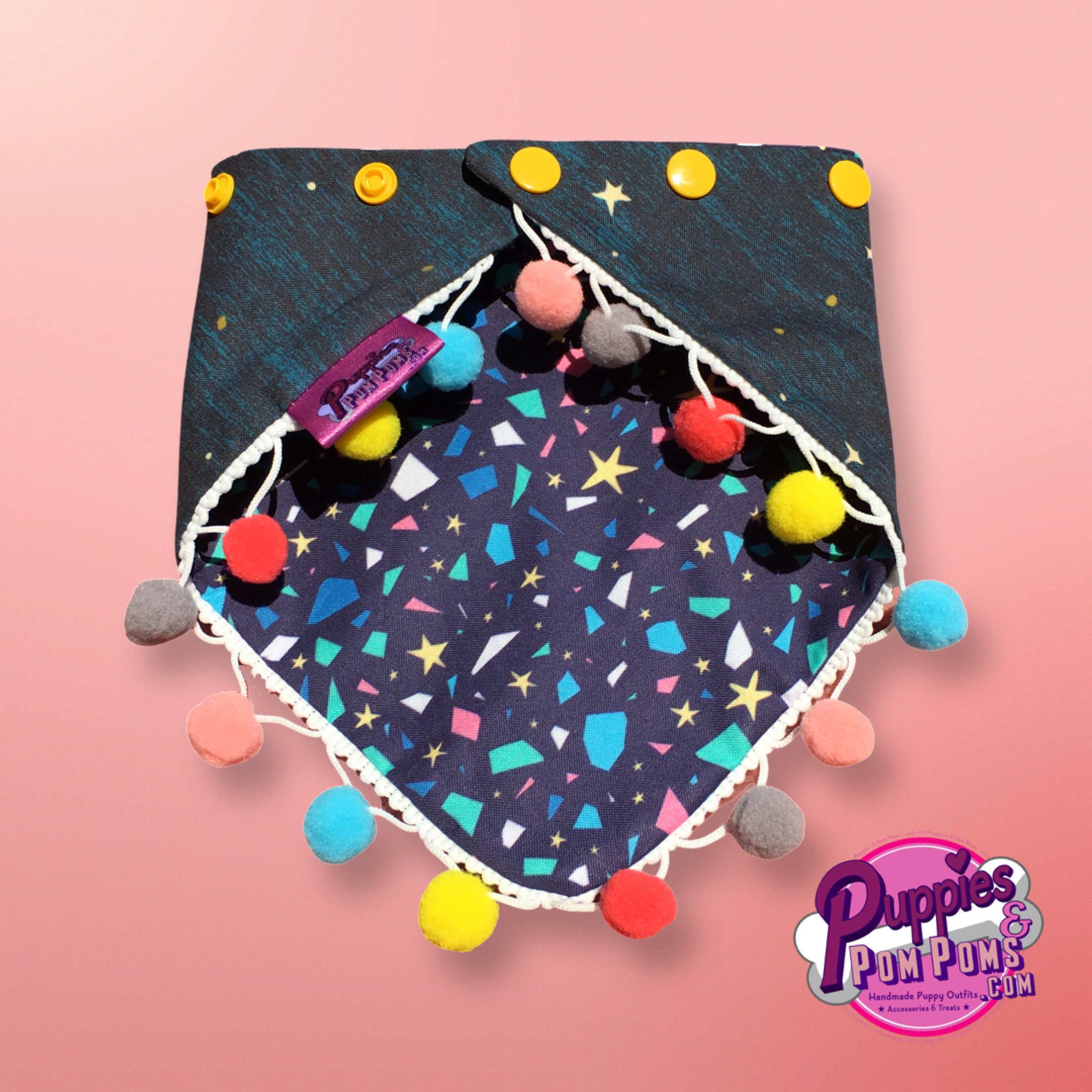 Pom Pom Dog Bandana - Terrazzo Stars - Snap On