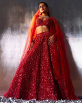 Red Net Lehenga Set By KYNAH, Luxury Indian Fashion & Bridal Wear
