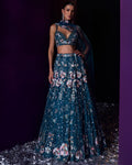 Peacock Blue Net Lehenga Set By KYNAH, Luxury Indian Fashion & Bridal Wear