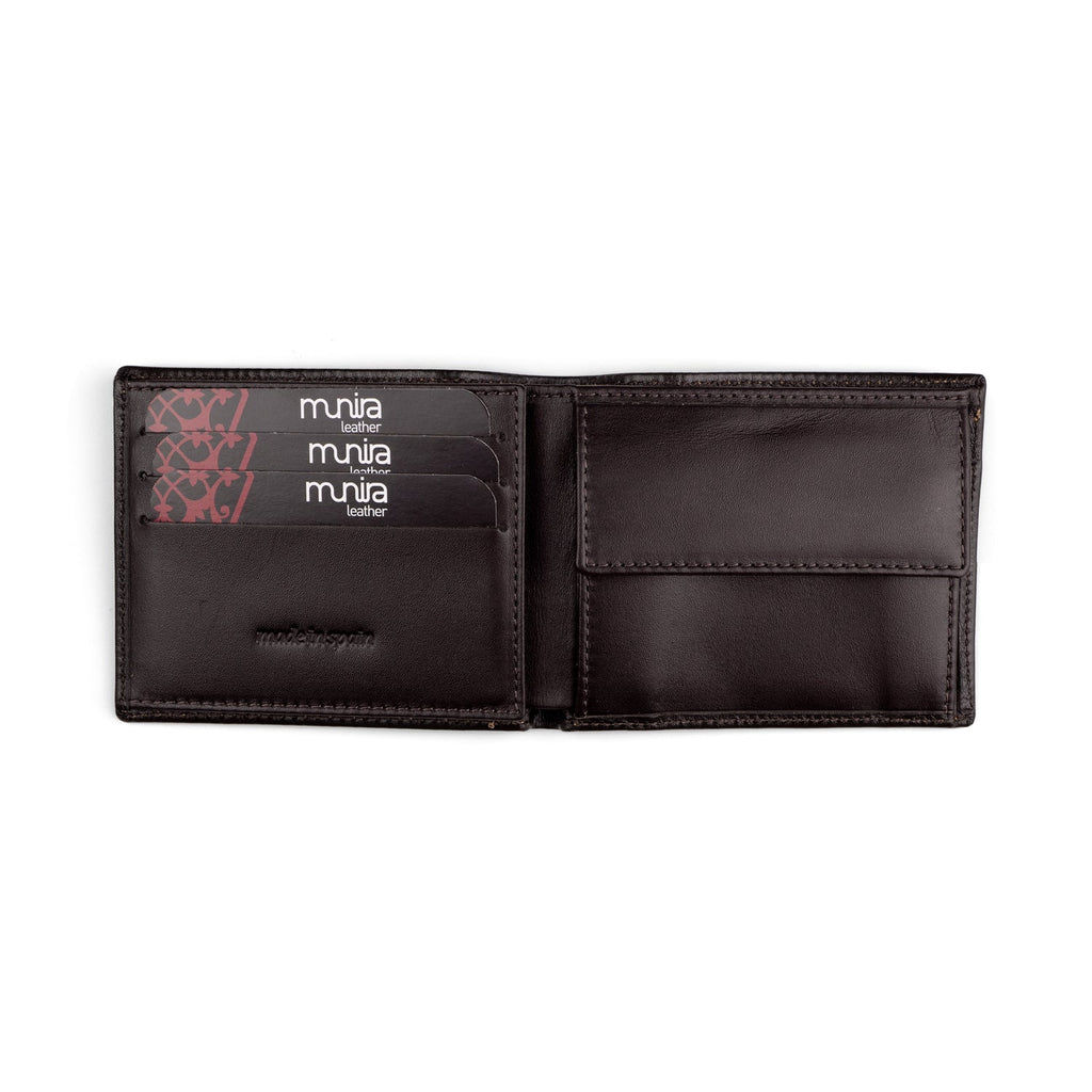 Brown Bifold Embossed Leather Wallet with Coin Pocket Garnata