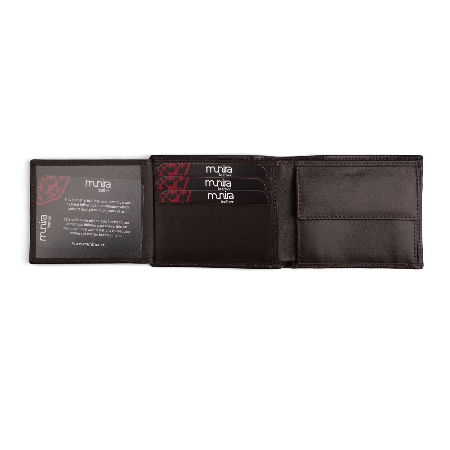 Brown Bifold Embossed Leather Wallet with Coin Pocket Garnata