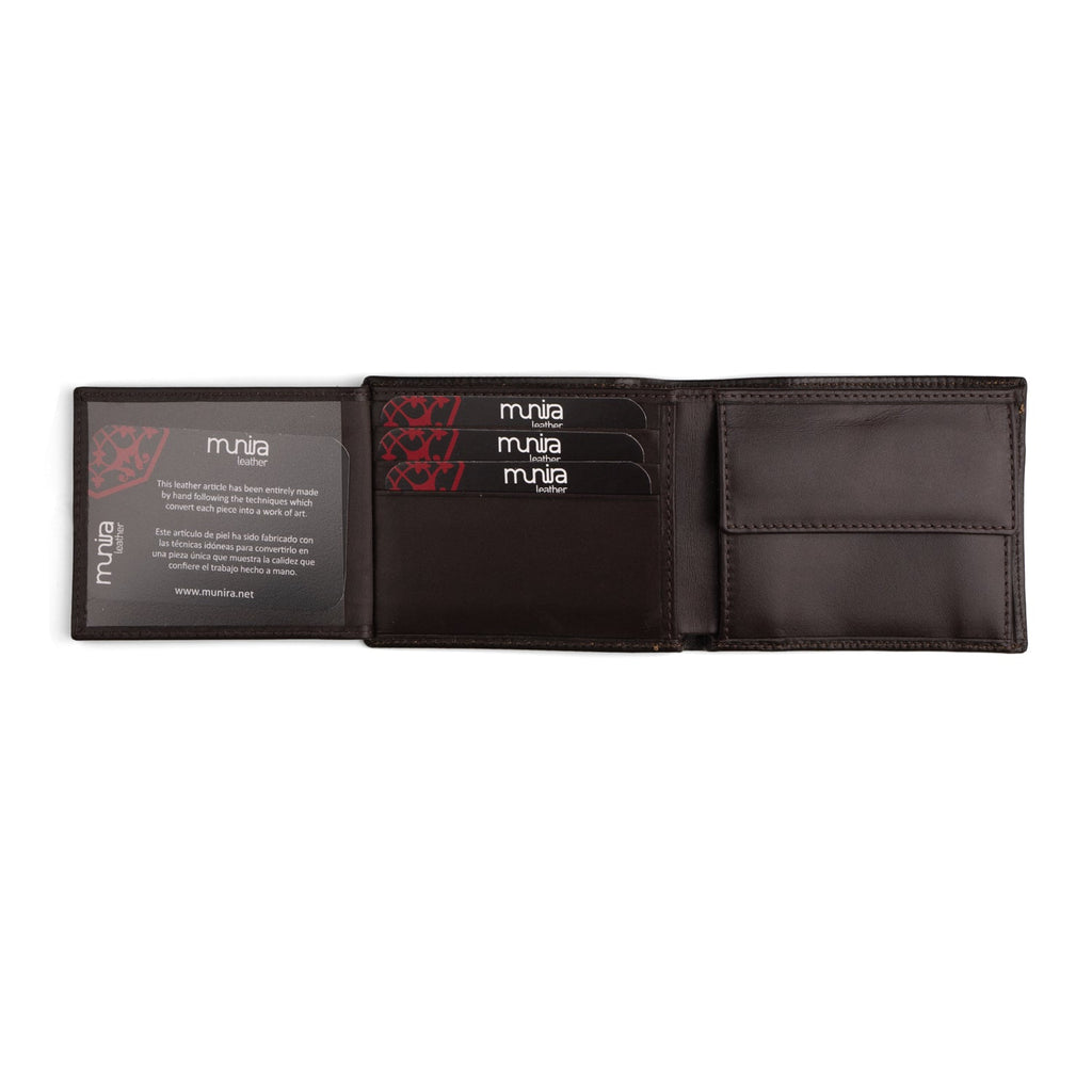 Dark Brown Bifold Leather Wallet with Coin Pocket