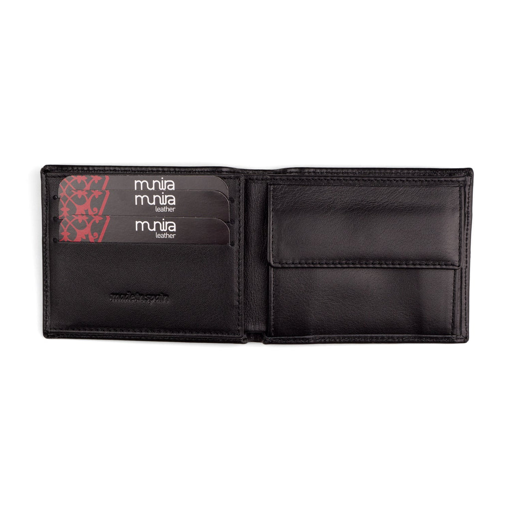 Black Bifold Leather Wallet with Coin Pocket Garnata