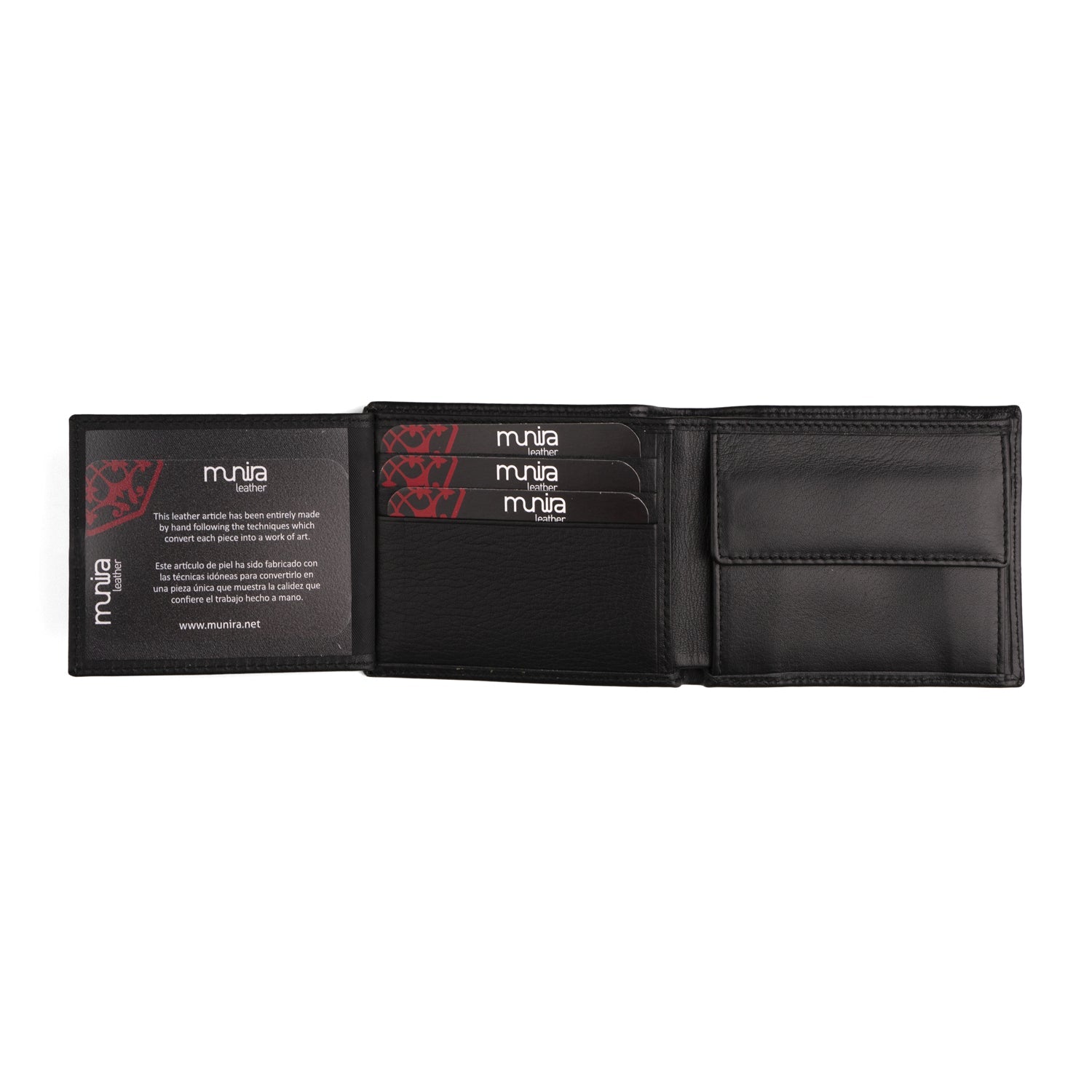Black Bifold Leather Wallet with Coin Pocket