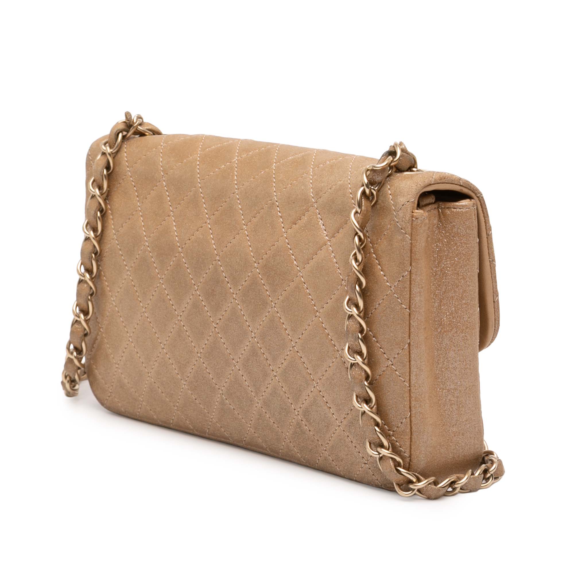 Small Quilted Iridescent Lambskin Pearl CC Crystal Flap