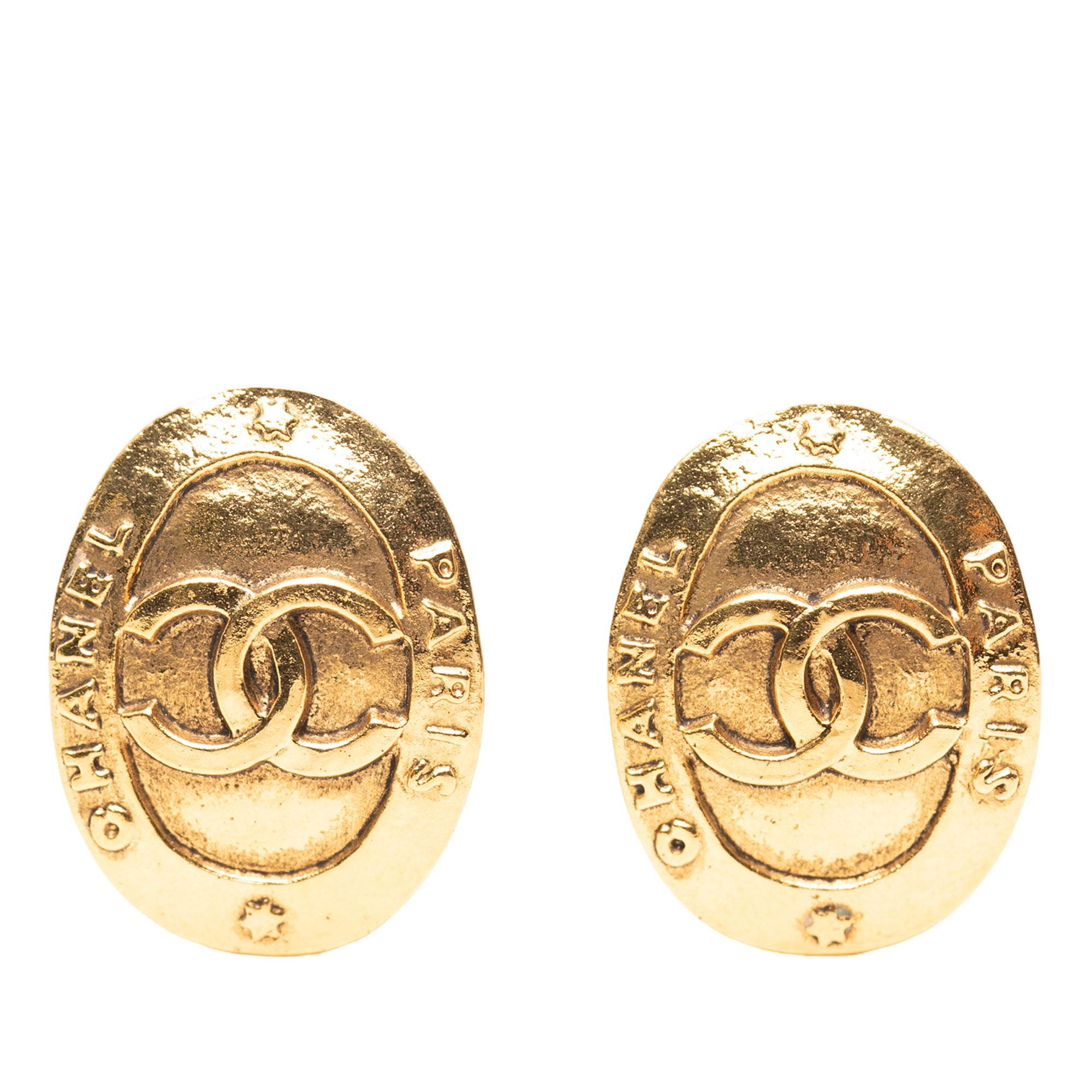 CC Gold Plated Logo Oval Clip On Earrings