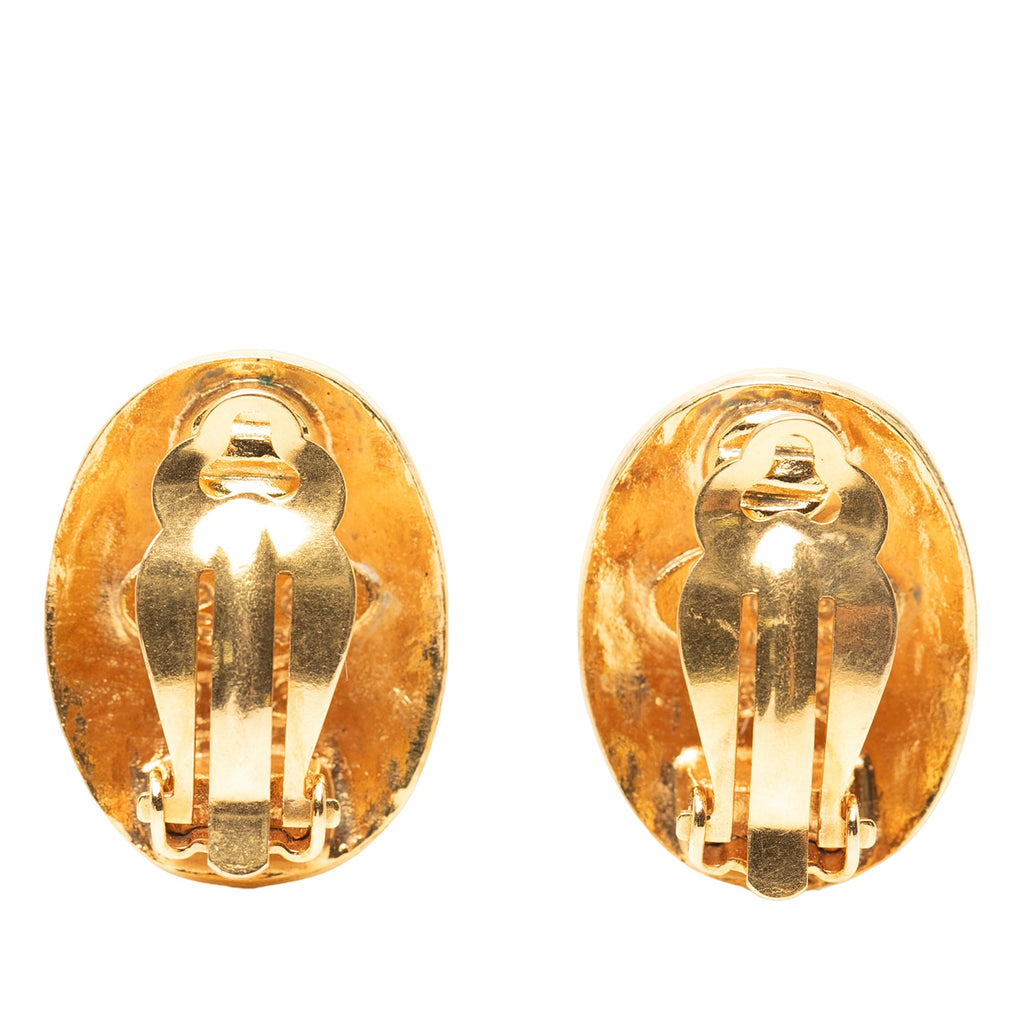 CC Gold Plated Logo Oval Clip On Earrings