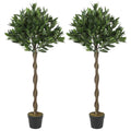 120cm Artificial Bay Laurel Topiary Tree with Twisted Trunk & Weighted Pot, Realistic Lush Green Indoor Decor Set of 2
