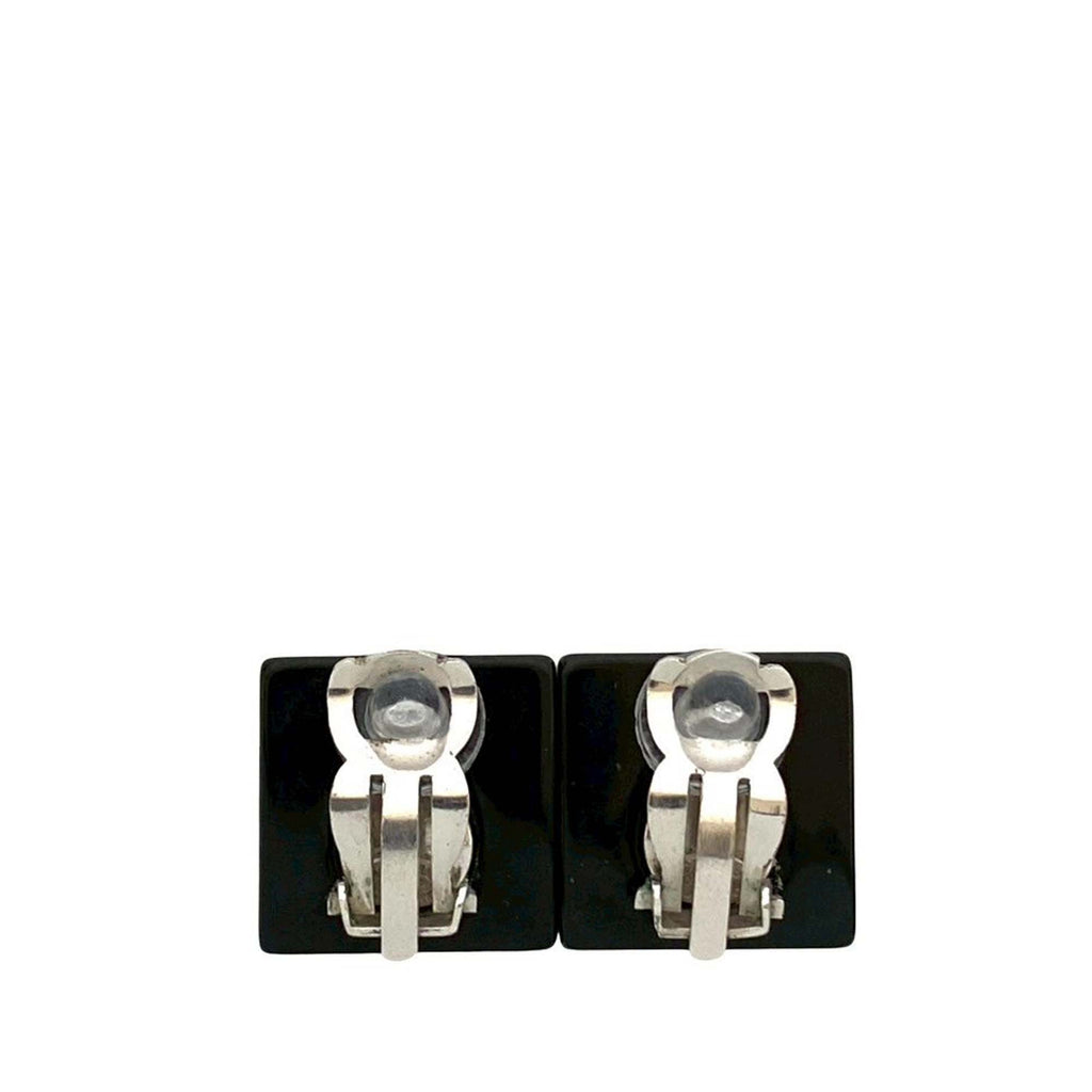 CC Resin Rhinestone Square Clip On Earrings