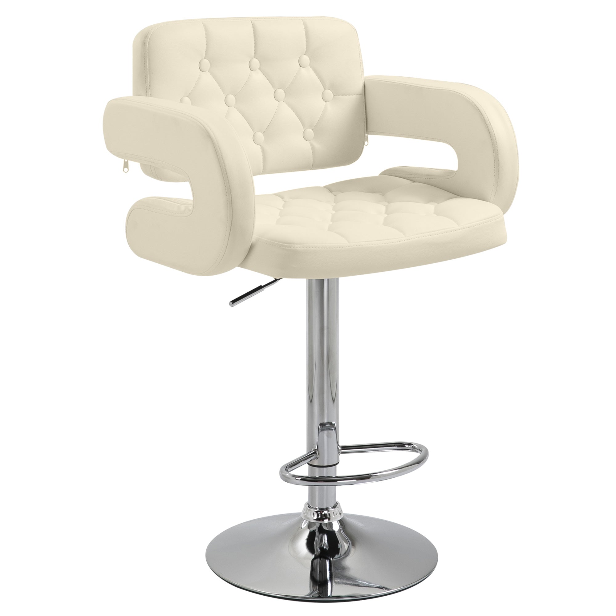 PU Leather Swivel Bar Stool with Extra Large Seat, Armrest and Footrest, Beige