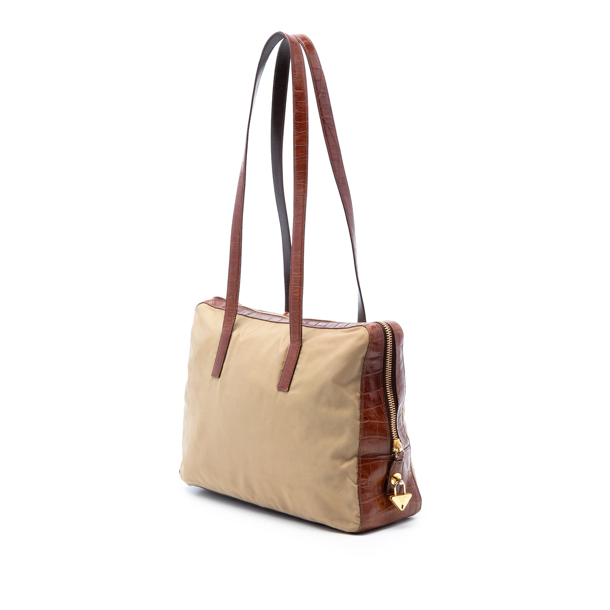 Croc Embossed Leather Trimmed Tessuto Shoulder Bag