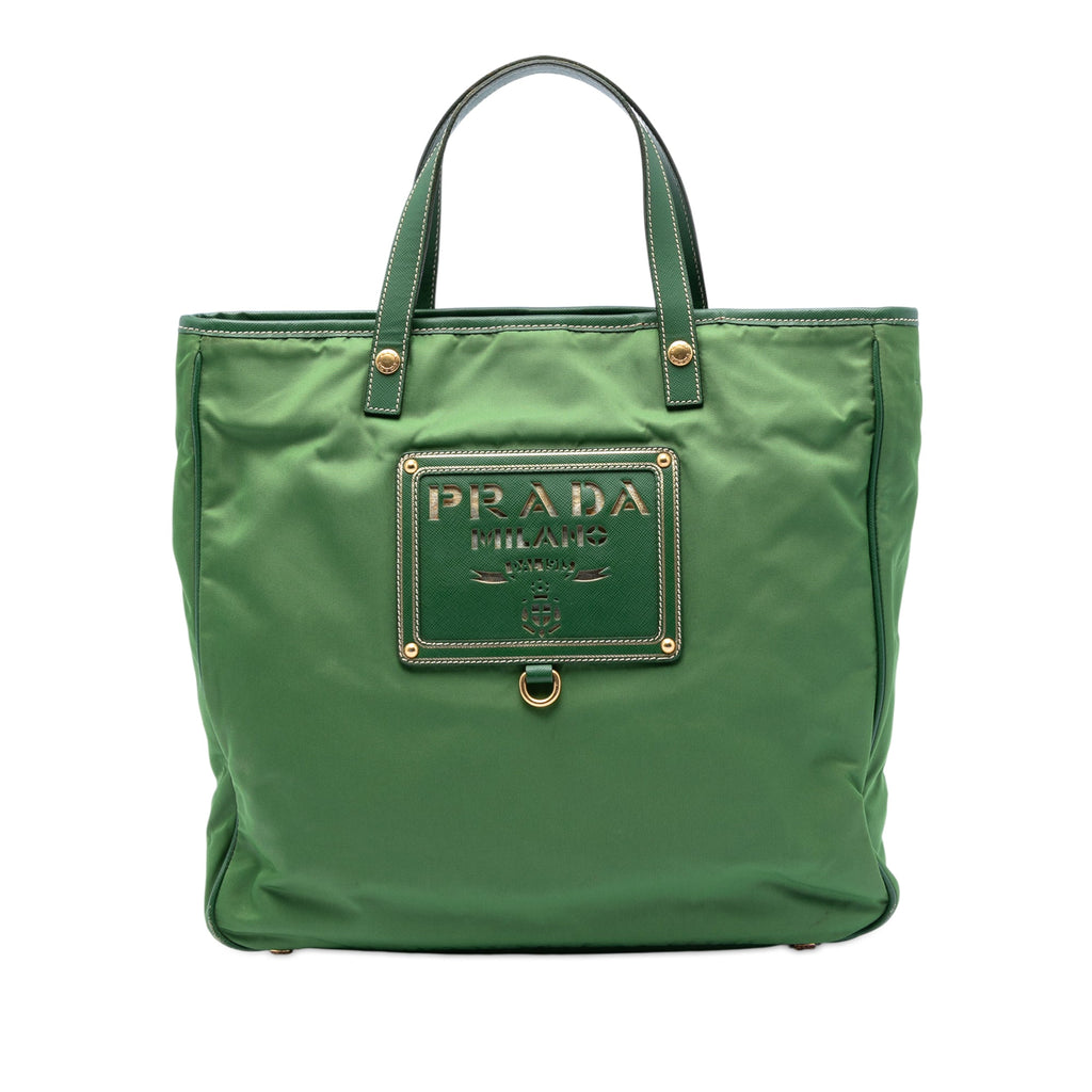 Saffiano Trimmed Tessuto Logo Plate Convertible Tote