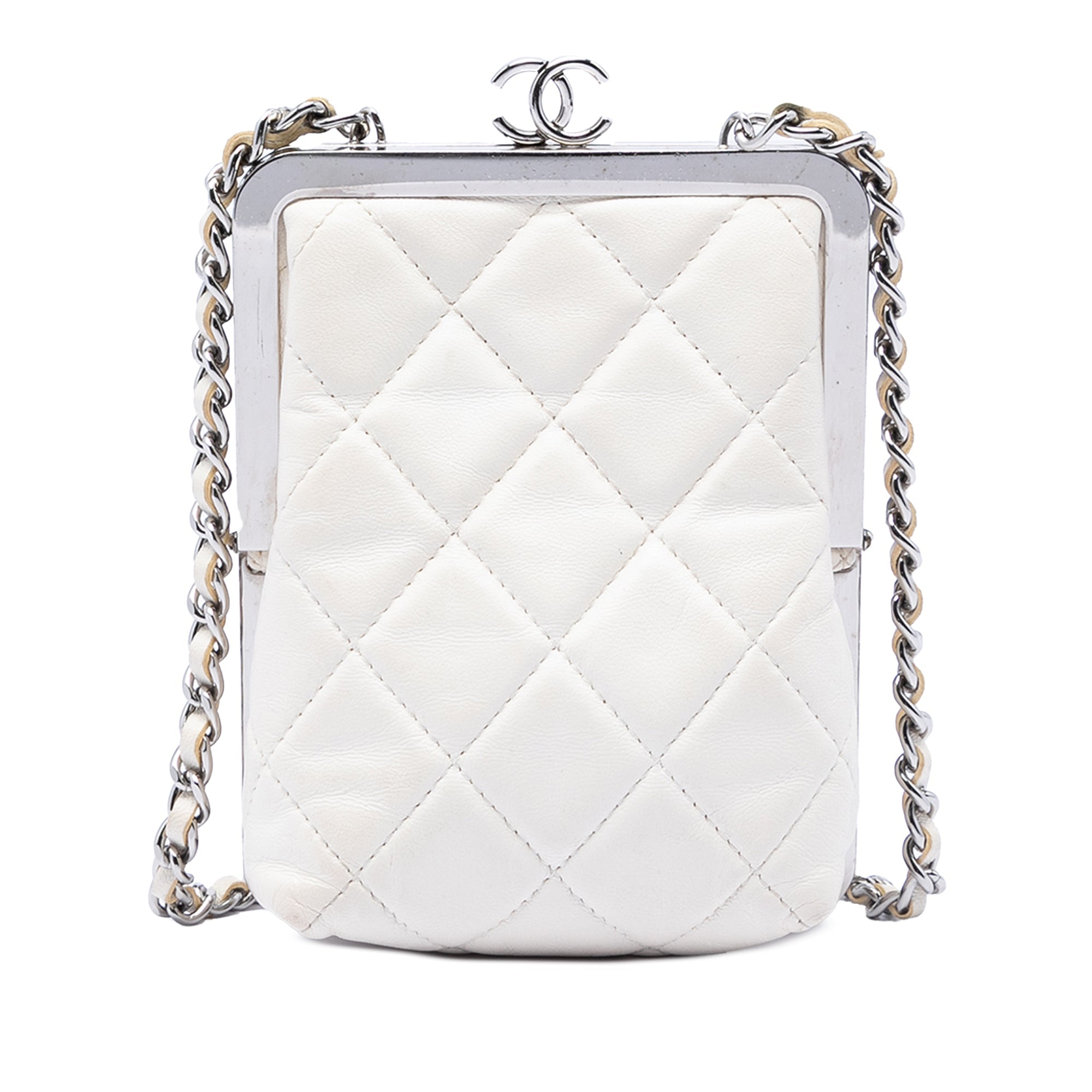 CC Quilted Acrylic and Lambskin Evening Clutch With Chain