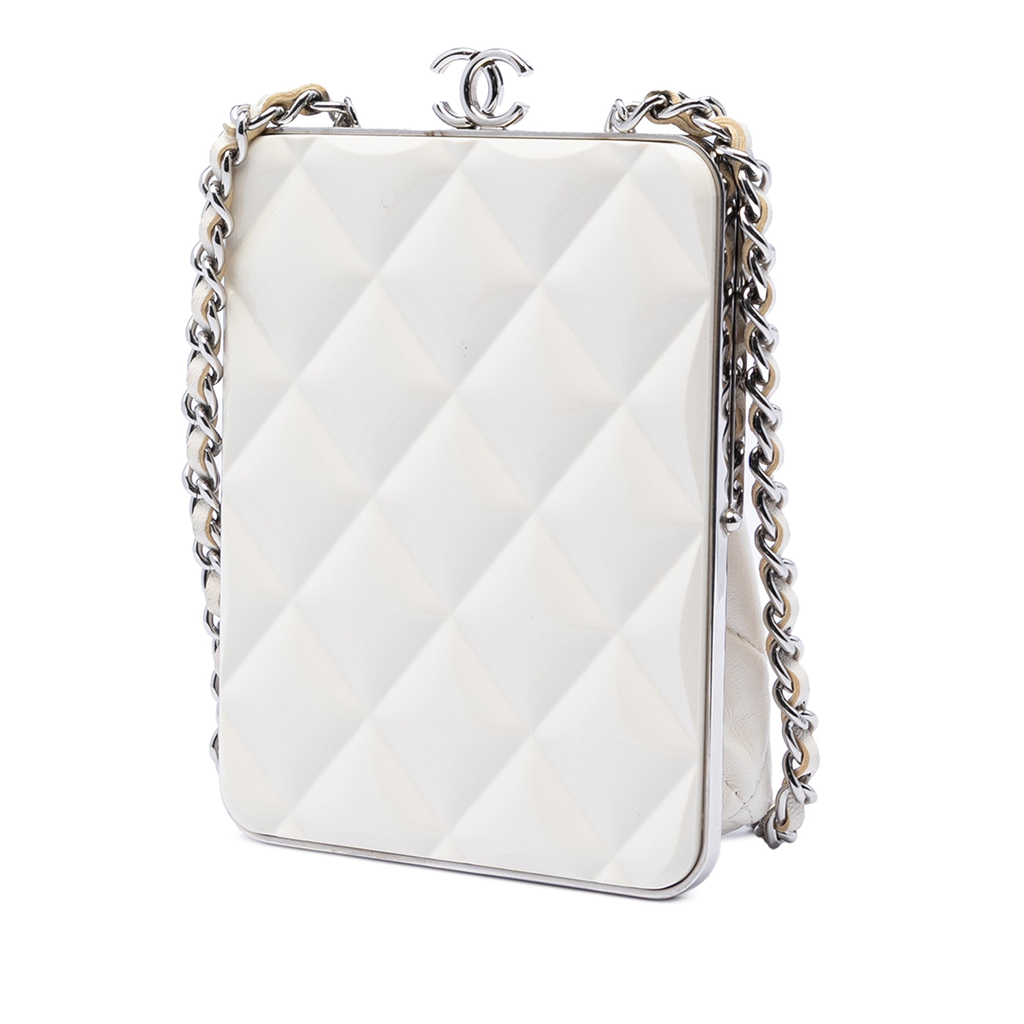 CC Quilted Acrylic and Lambskin Evening Clutch With Chain