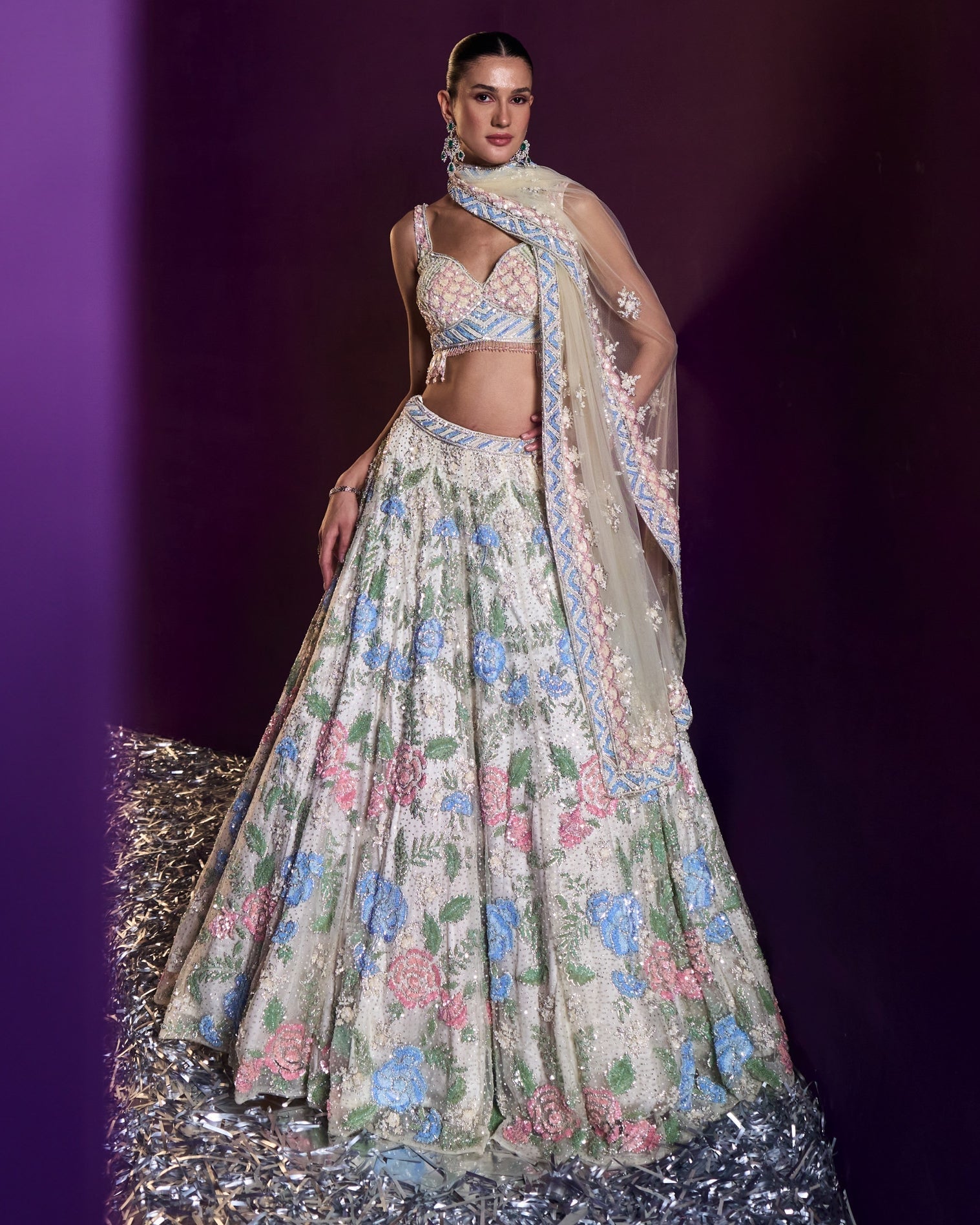 Ivory Net Lehenga Set By KYNAH, Luxury Indian Fashion & Bridal Wear