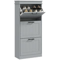 Slim Shoe Storage Cabinet with 3 Flip Drawers & Adjustable Shelves for 15 Pairs, Grey