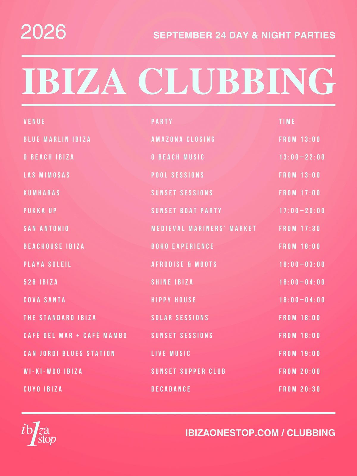 September 24, 2026 Ibiza Parties at UNVRS, Ushuaïa, Hï Ibiza, Pacha, Amnesia, DC-10, 528 Ibiza & More: Martin Garrix, Adriatique, HUGEL, Purple Disco Machine, Paul van Dyk & More