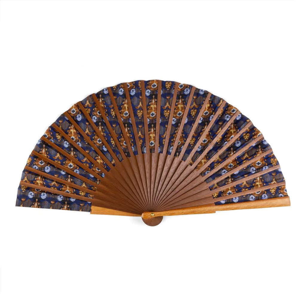 Blue & Brown Spanish Folding Fan Ikat