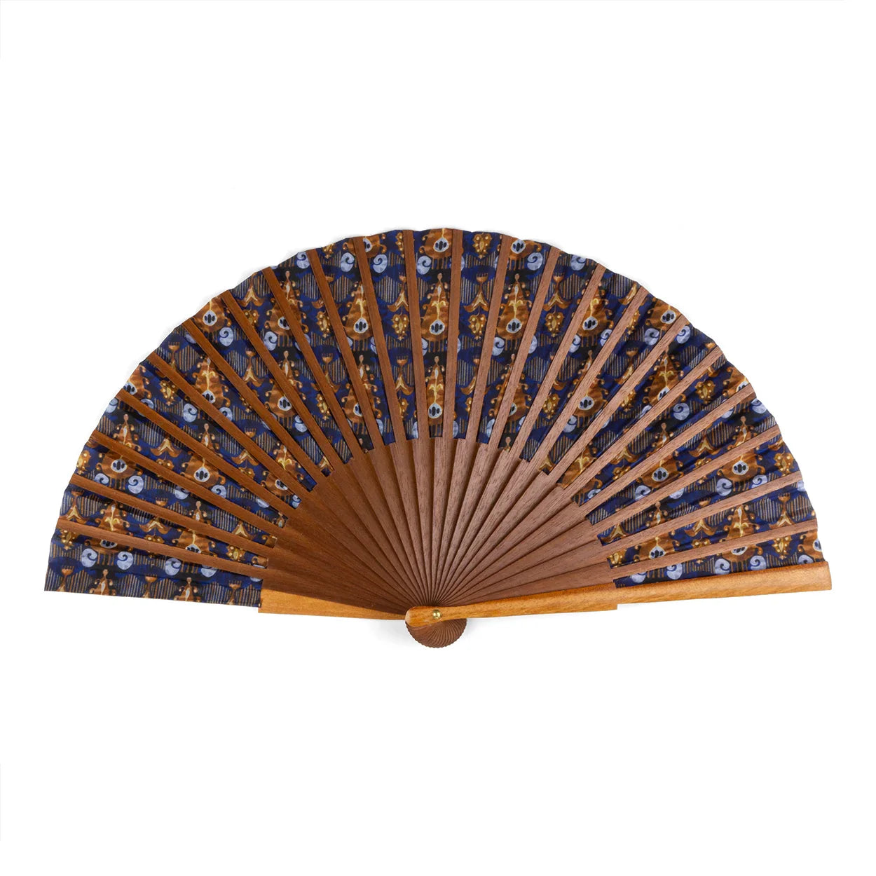 Blue & Brown Spanish Folding Fan Ikat