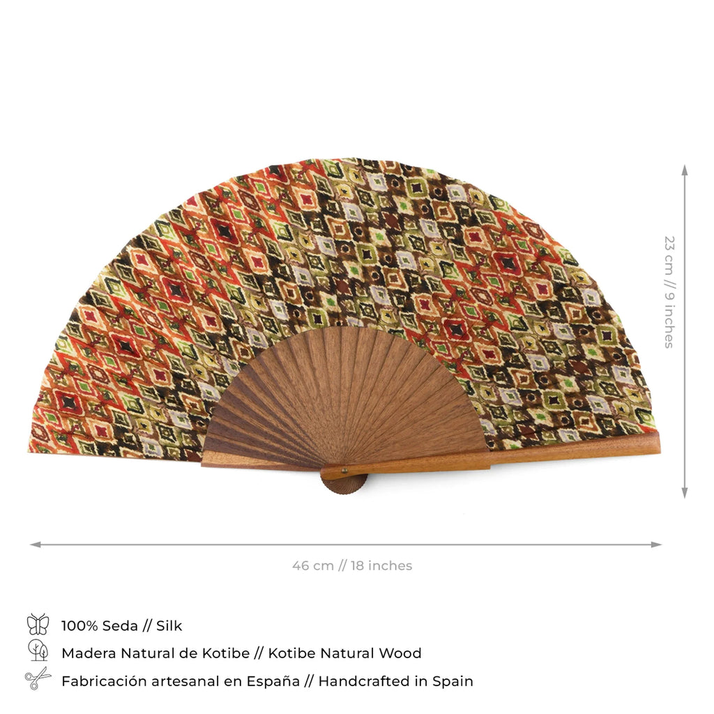 Silk Fan with Diamond Pattern – Handcrafted in Spain with Bocapi Wood
