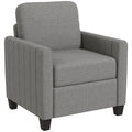 Channel Tufted Fabric Accent Chair with Spring Cushion, Back Pillow, Light Grey
