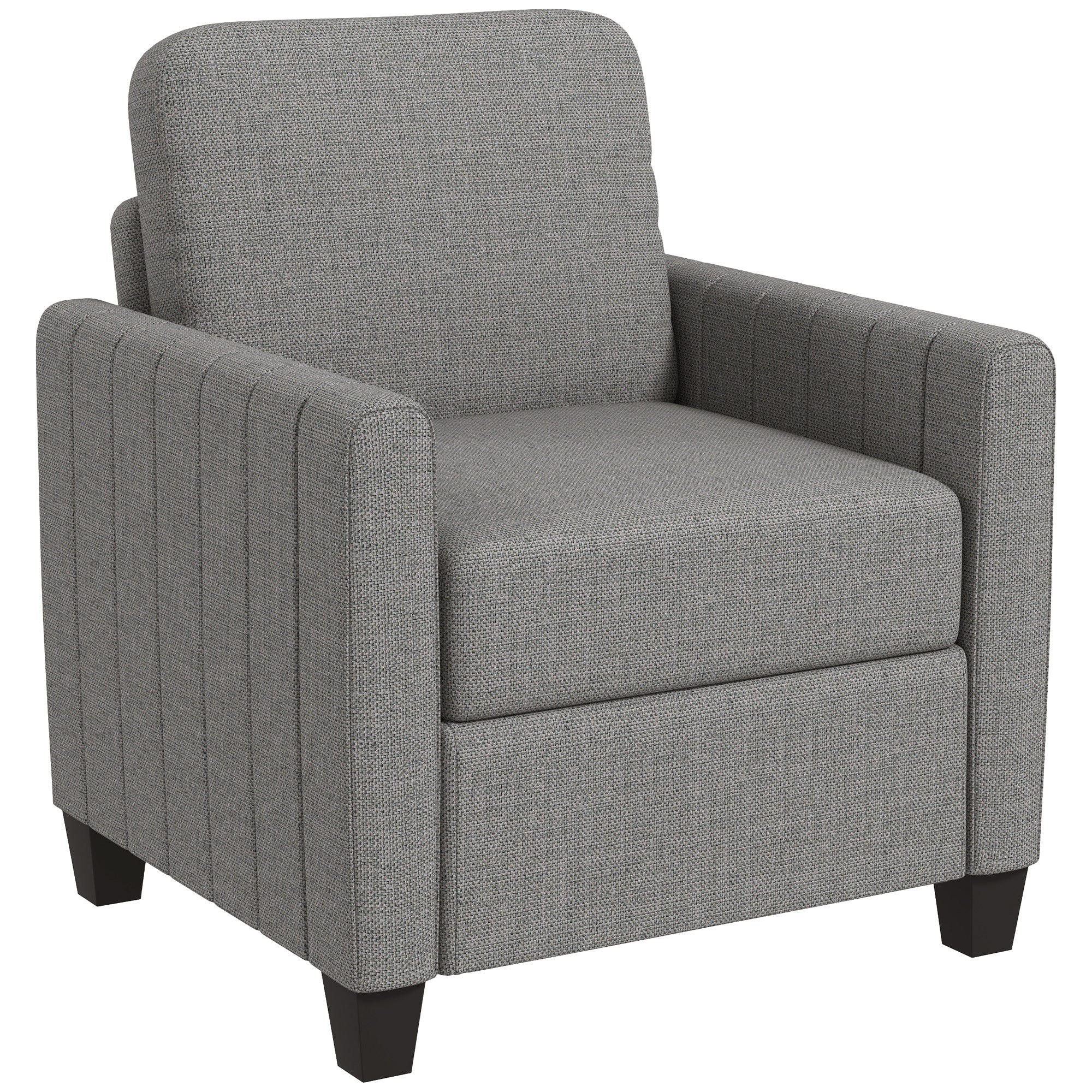 Channel Tufted Fabric Accent Chair with Spring Cushion, Back Pillow, Light Grey
