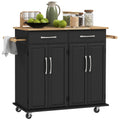 Rolling Kitchen Island with 2 Drawers and Rubberwood Top, Black