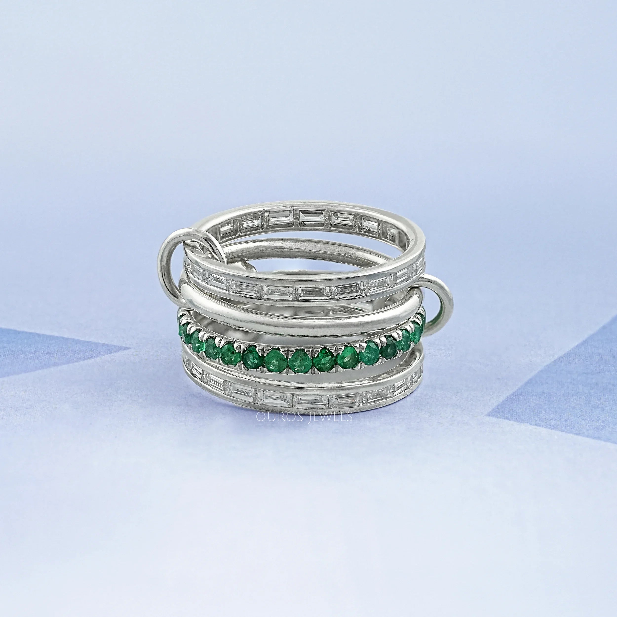 Interlink Natural Round Gemstone Wedding Band