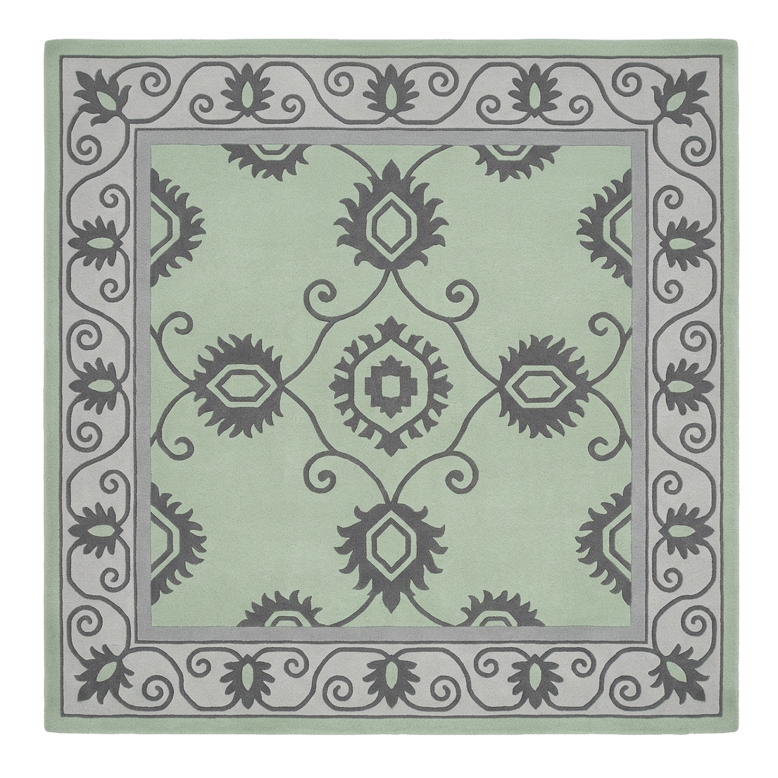 Intricate Damask Weave Square Hand Tufted Rug