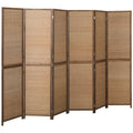 6 ft Folding Bamboo Room Divider with 6 Panels, Boho Privacy Screen Brown