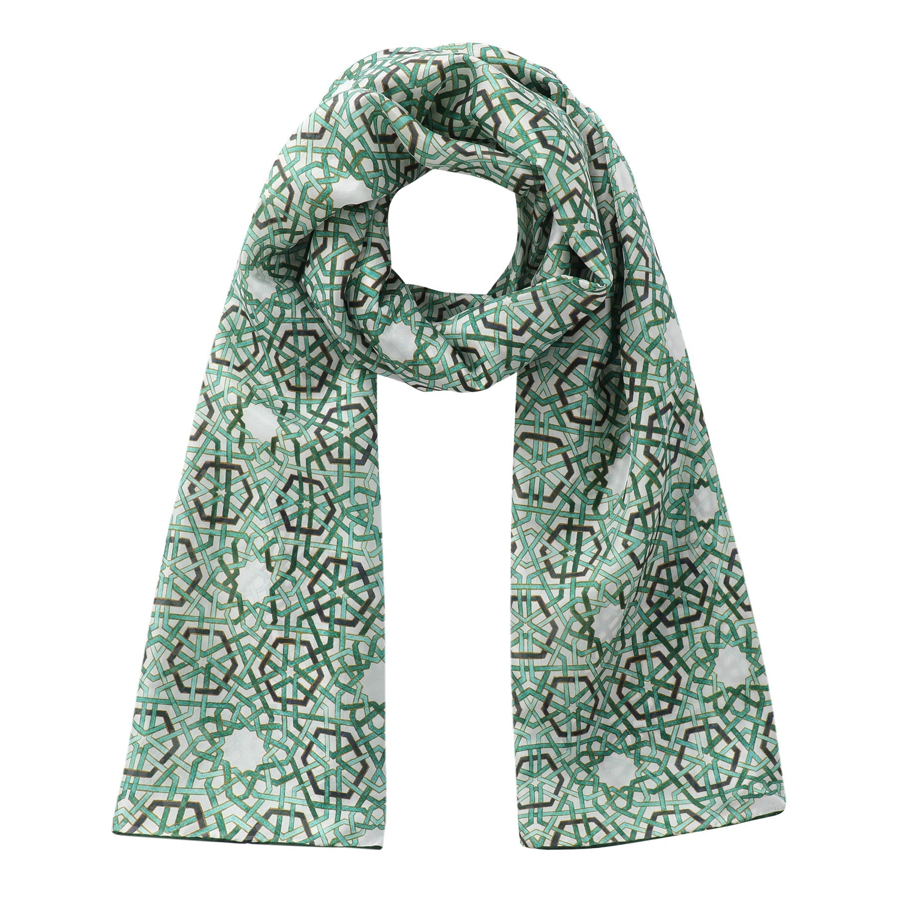 Green Islamic Art Tessellation Silk Scarf Hijaz V2