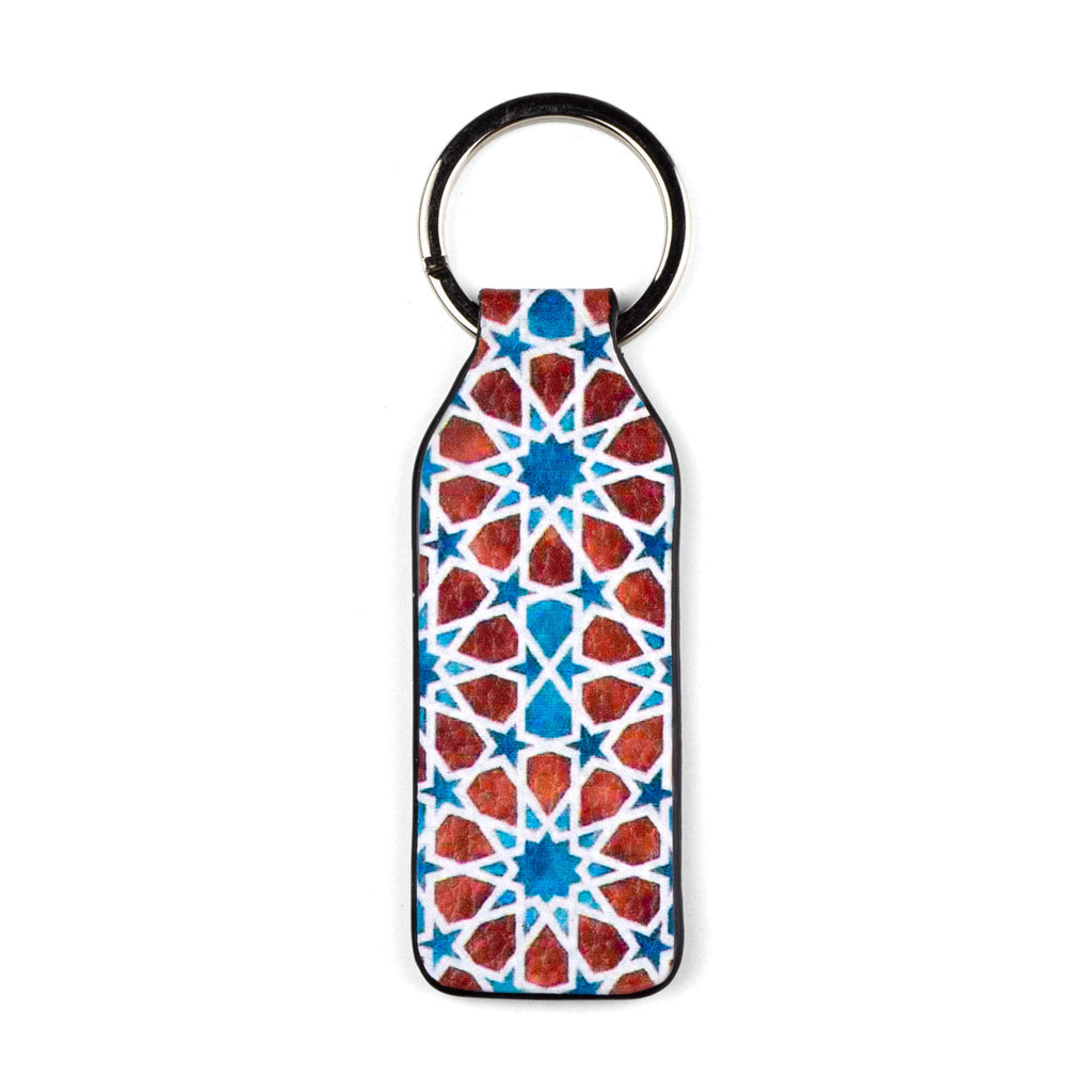 Brown and blue leather keychain Fátima
