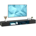 Wall-Mounted TV Stand for TVs up to 75 in with RGB LED Lights and Open Shelves, Black Wood Grain
