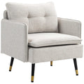 Button Tufted Accent Chair with Steel Legs & Arms, Cream White
