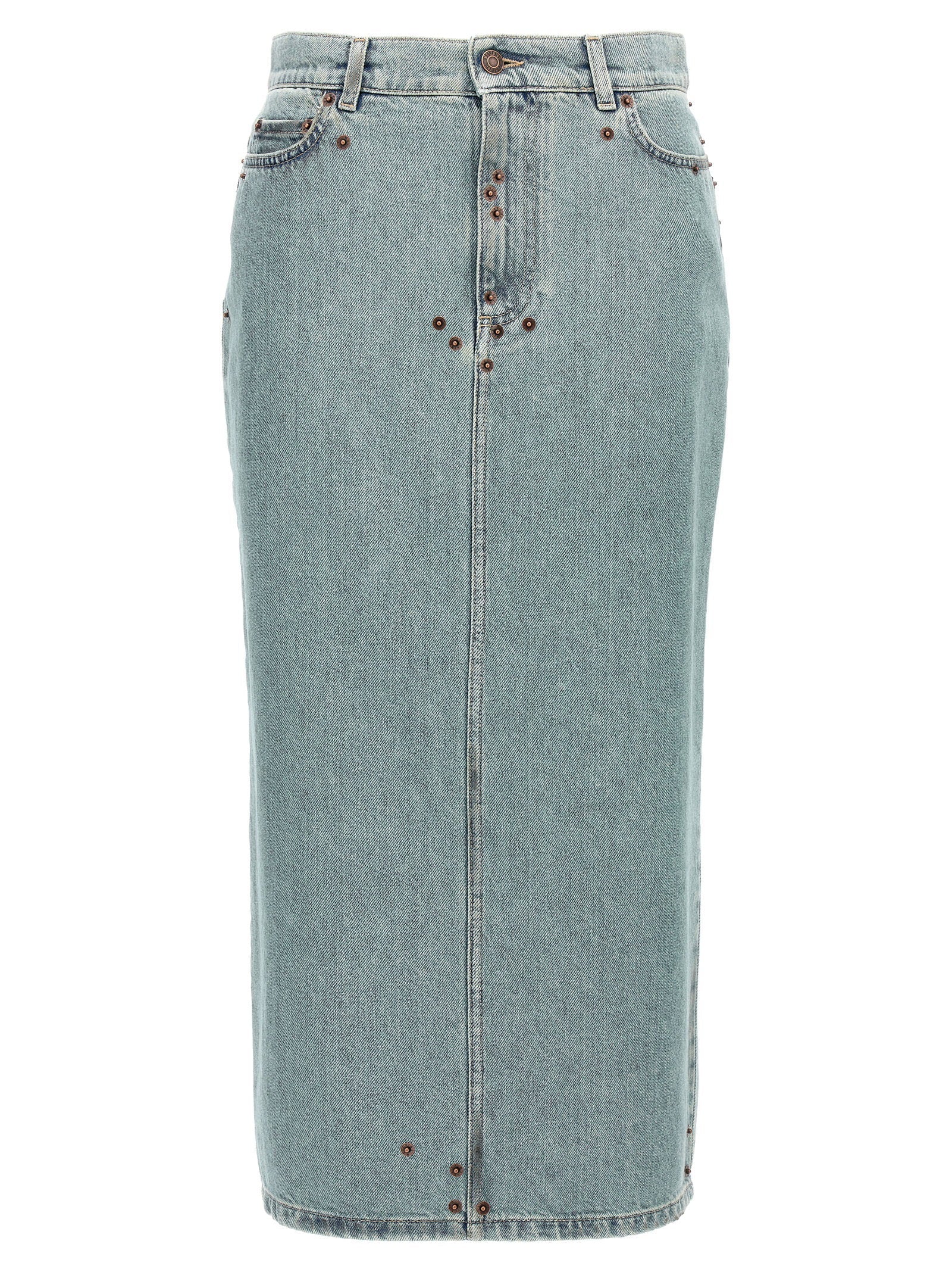 Moschino Rivet-Embellished Denim Skirt — Blue
