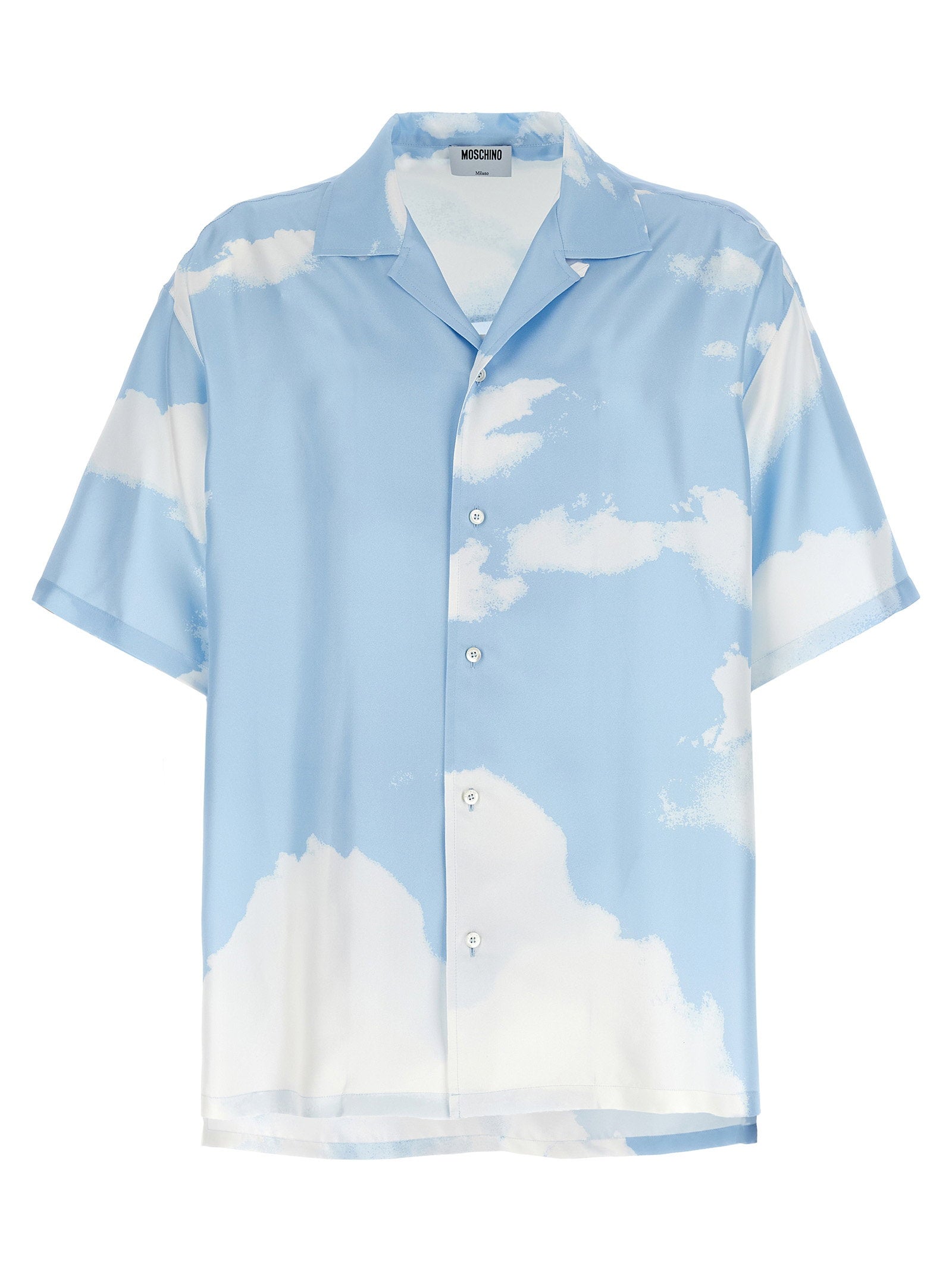 Moschino Cloud-Print Silk Shirt — Light Blue