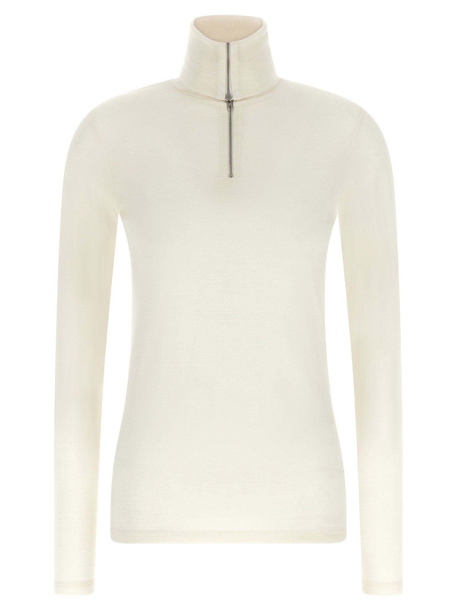 Jil Sander Virgin Wool Half-Zip Turtleneck Sweater — Ivory