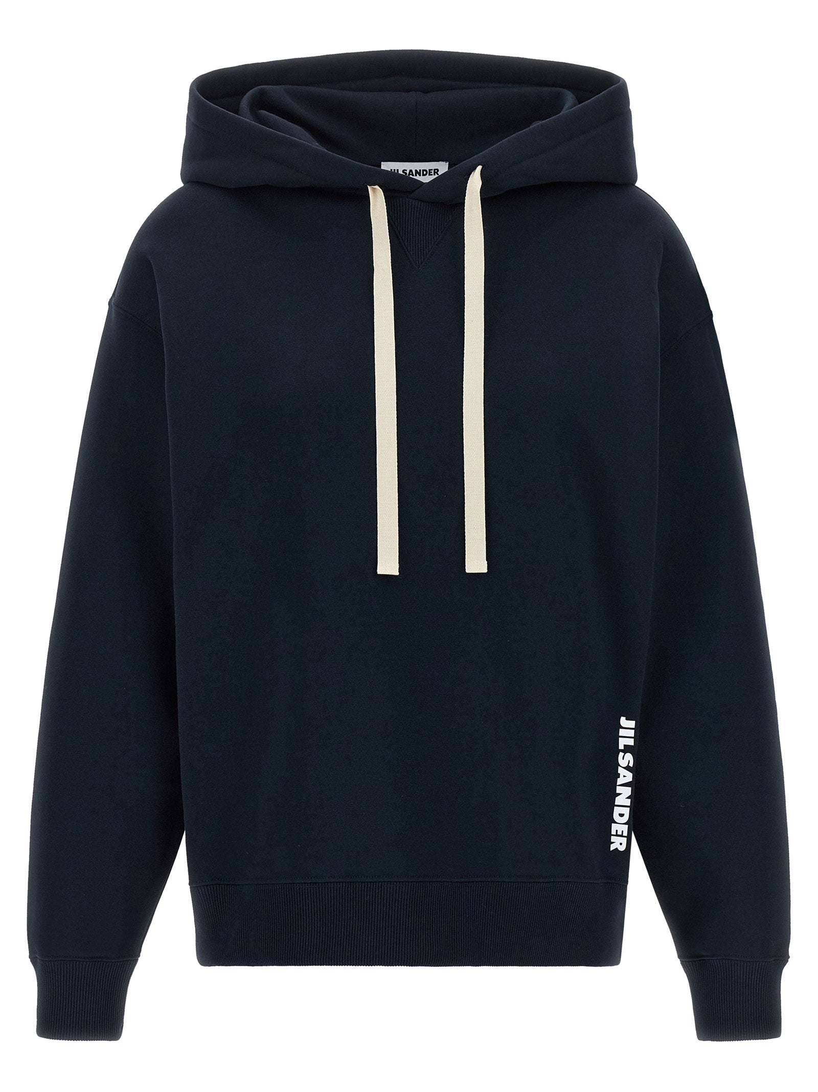 Jil Sander Logo-Print Cotton Hoodie — Navy