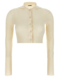 Jil Sander Ribbed Wool-Viscose Blend Cardigan — Cream