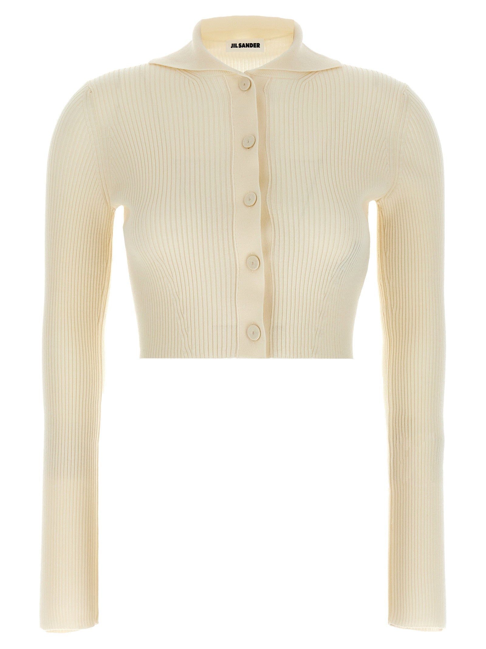 Jil Sander Ribbed Wool-Viscose Blend Cardigan — Cream