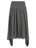Jil Sander Pleated Wool Canvas Skirt — Gray