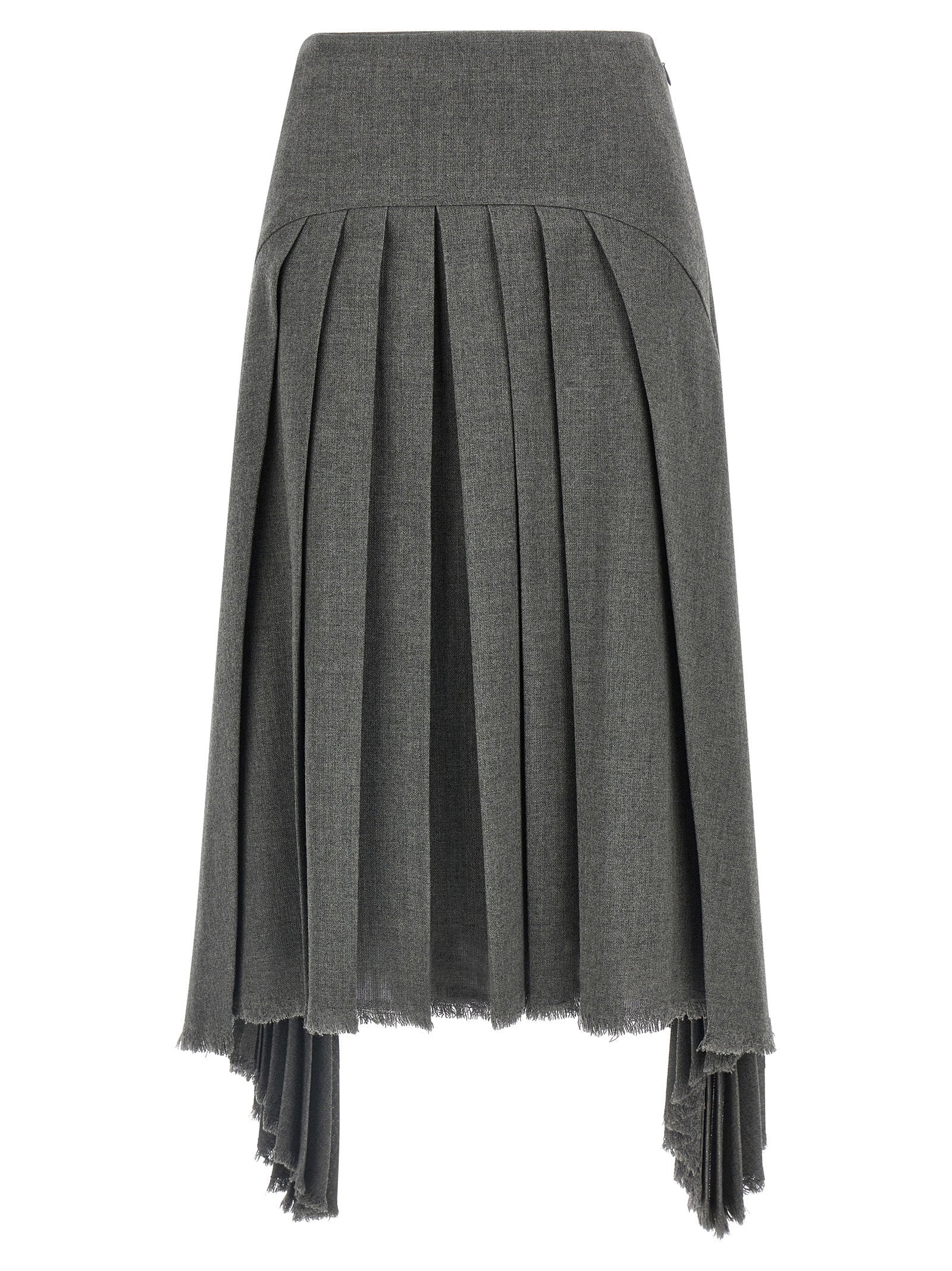 Jil Sander Pleated Wool Canvas Skirt — Gray