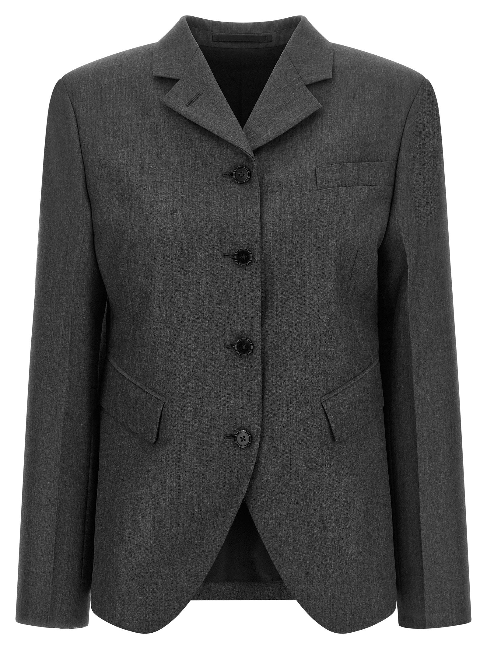 Jil Sander Wool-Mohair Blend with Asymmetrical Hem Blazer — Charcoal